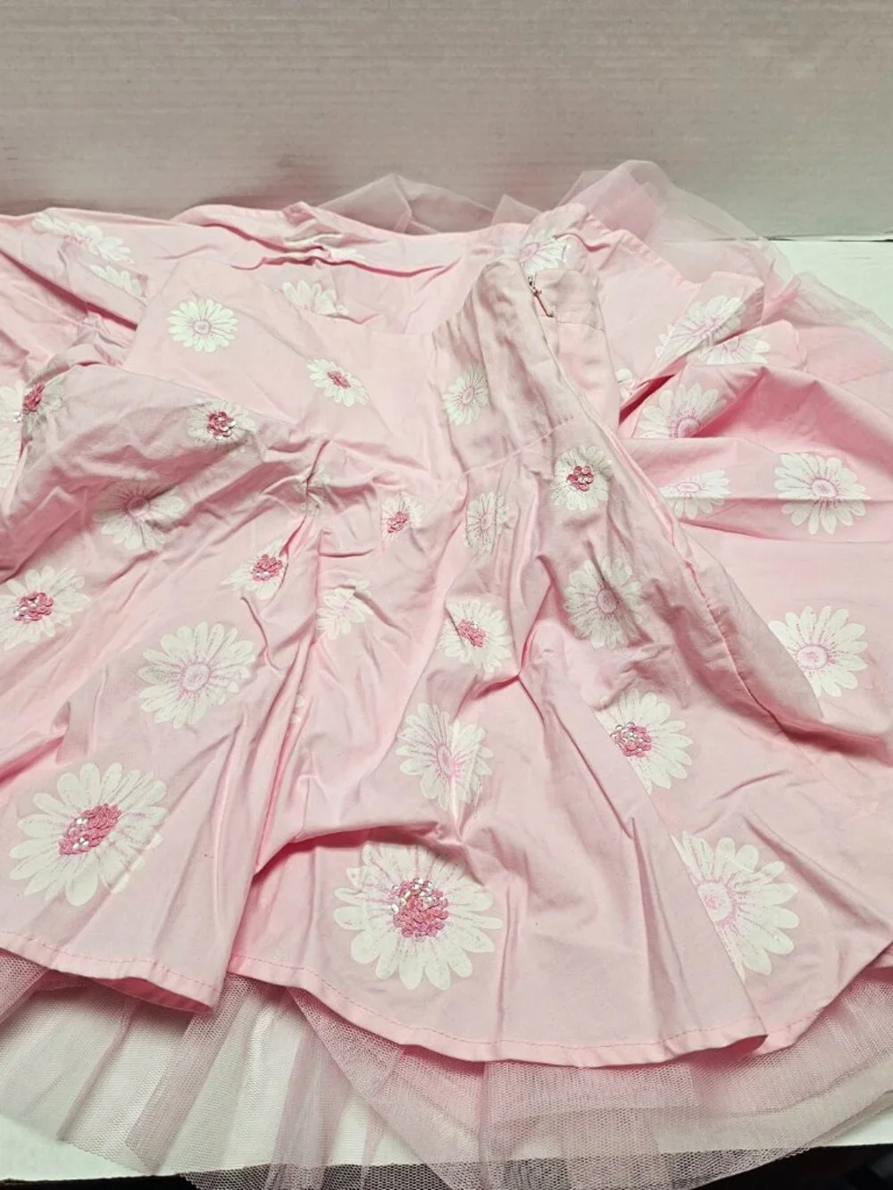 The Childrens Place Girls Pink Skirt Flare Tulle Under Sequins Flowers 3D Size 5